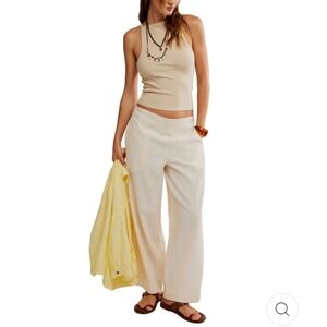 Free People Free-est Demi Cotton-Linen Wide Leg Pants Size S Coastal Minimalist